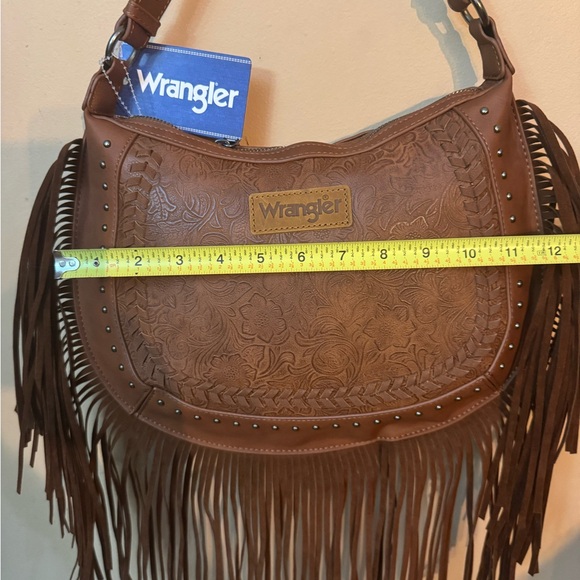 Wrangler Brown Tooled Leather Fringe Shoulder Purse - Picture 10 of 11